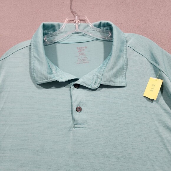 Reebok Shirt Mens 3XL XXX Turquoise Blue Solid Polo Speedwick Short Sleeve - Picture 3 of 15
